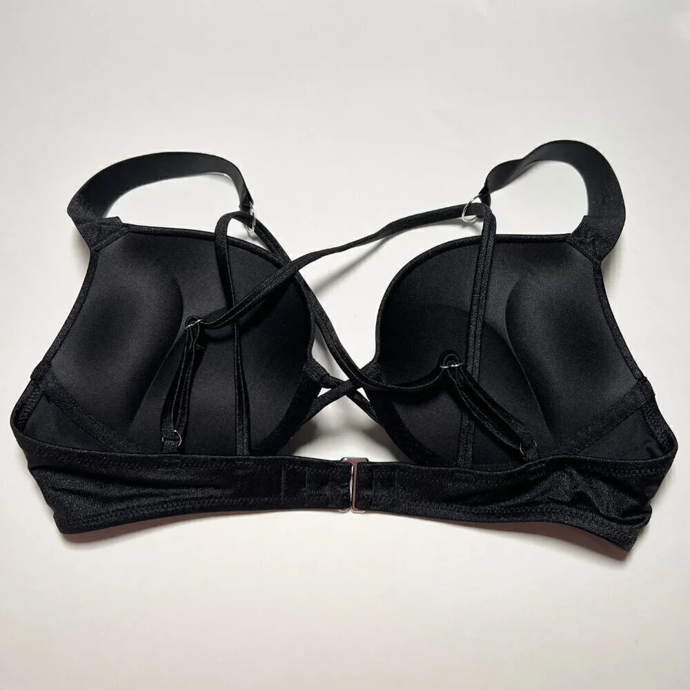 Victoria Secret 34A S Bombshell Push Up Bikini Top Set Glam Shine Strap Black